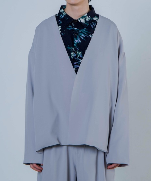 WEGO(ウィゴー)の「WEGO/【セットアップ対応商品】トロミノーカラージャケット(ノーカラージャケット・メンズ・ブラック/ライトグレー・MEDIUM/LARGE)」の8枚目の写真