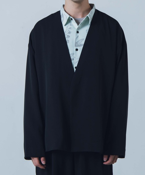 WEGO(ウィゴー)の「WEGO/【セットアップ対応商品】トロミノーカラージャケット(ノーカラージャケット・メンズ・ブラック/ライトグレー・MEDIUM/LARGE)」の9枚目の写真