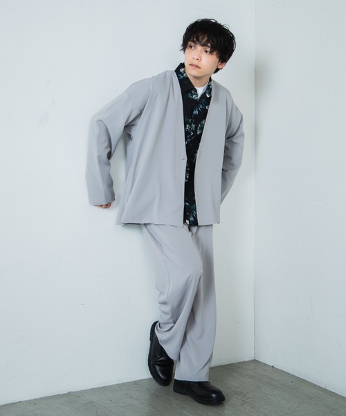 WEGO(ウィゴー)の「WEGO/【セットアップ対応商品】トロミノーカラージャケット(ノーカラージャケット・メンズ・ブラック/ライトグレー・MEDIUM/LARGE)」の6枚目の写真