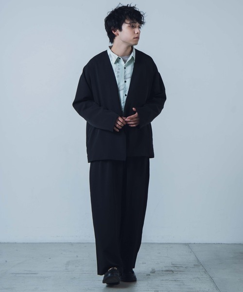 WEGO(ウィゴー)の「WEGO/【セットアップ対応商品】トロミノーカラージャケット(ノーカラージャケット・メンズ・ブラック/ライトグレー・MEDIUM/LARGE)」の3枚目の写真