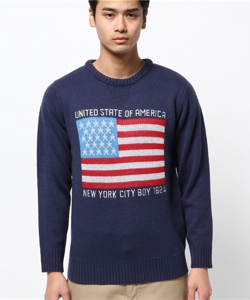 WEGO（ウィゴー）の「WEGO/星条旗ジャガードニット（ニット/セーター・メンズ・オフホワイト/ダークグレー/ネイビー・LARGE/MEDIUM）」の10枚目の写真