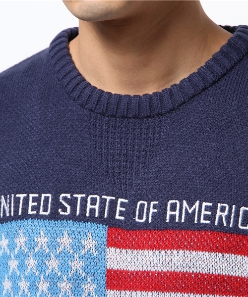 WEGO（ウィゴー）の「WEGO/星条旗ジャガードニット（ニット/セーター・メンズ・オフホワイト/ダークグレー/ネイビー・LARGE/MEDIUM）」の4枚目の写真