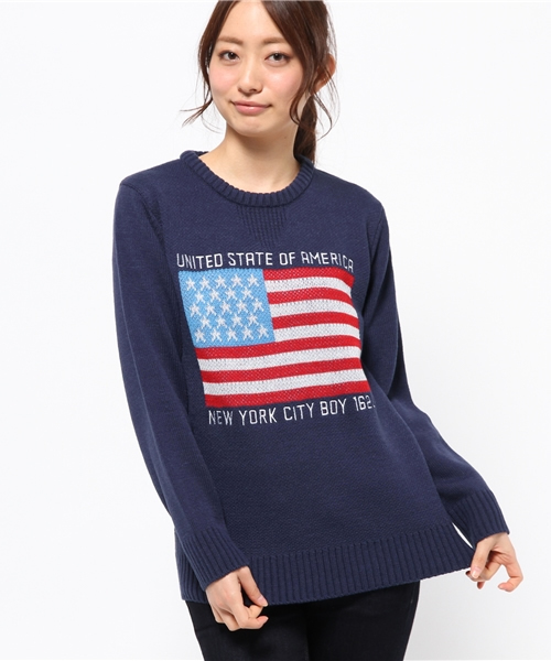 WEGO（ウィゴー）の「WEGO/星条旗ジャガードニット（ニット/セーター・メンズ・オフホワイト/ダークグレー/ネイビー・LARGE/MEDIUM）」の9枚目の写真