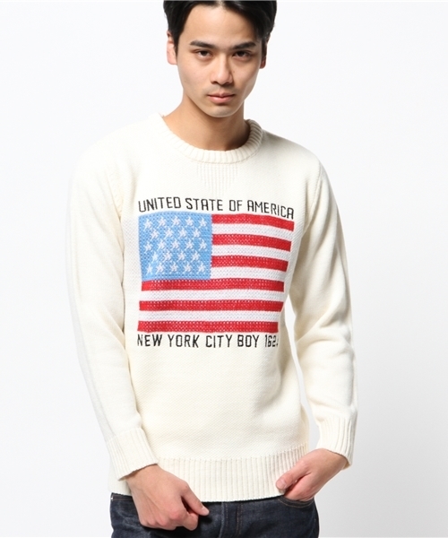 WEGO（ウィゴー）の「WEGO/星条旗ジャガードニット（ニット/セーター・メンズ・オフホワイト/ダークグレー/ネイビー・LARGE/MEDIUM）」の13枚目の写真