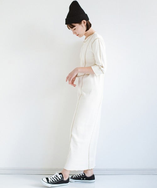 楽して女っぽが叶うヘンリーネックワンピース ワンピース Haco ハコ のファッション 配色ステッチでスタイルアップ ワンピース Ladylee