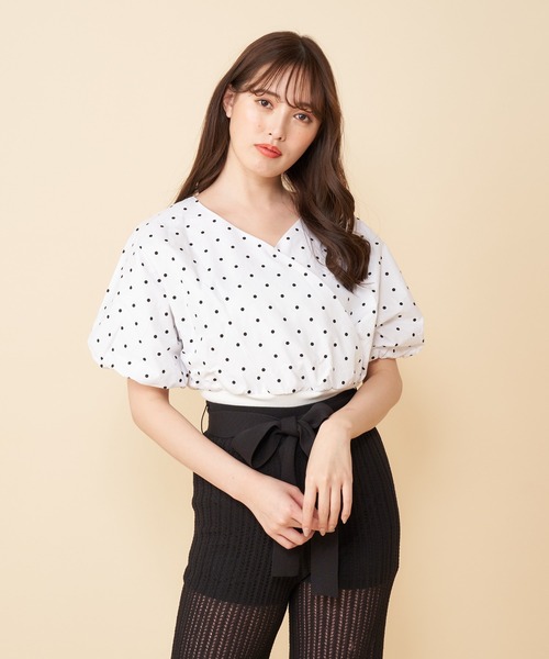 MIIA（ミーア）の「ドットカシュクールブラウス（シャツ/ブラウス・レディース・ホワイト/ブラック・FREE）」の3枚目の写真