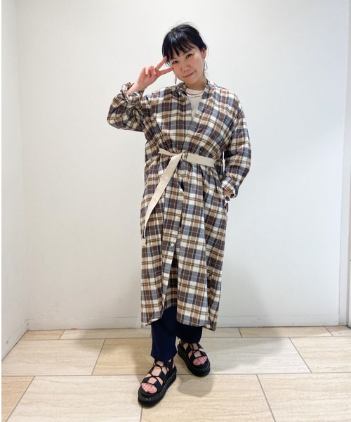 MANASTASH（マナスタッシュ）の「MANASTASH/マナスタッシュ　W-s INDIAN CHECK DRESS（ワンピース・レディース・ネイビー/ベージュ・MEDIUM）」の5枚目の写真