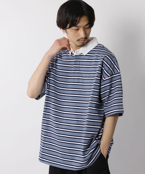 【フィラ】 ラガーシャツ ビッグサイズ 太ボーダー 太アーム 厚手 紫 黒 FREAK'S STORE（フリークスストア）の「WEB限定 ビッグ