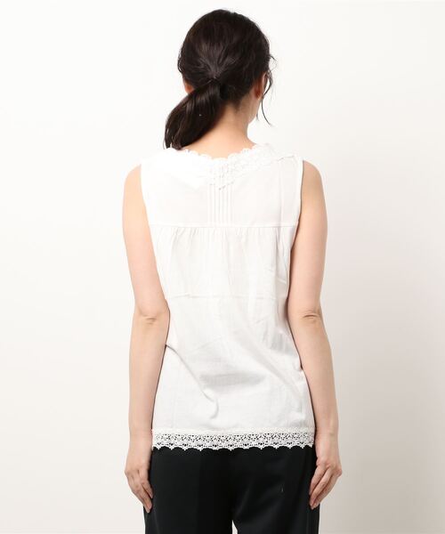 Samansa Mos2（サマンサ モスモス）の「Vネックノースリレースカットソー（Tシャツ/カットソー・レディース・ベージュ/オフホワイト/ブラック・ﾌﾘ-）」の5枚目の写真