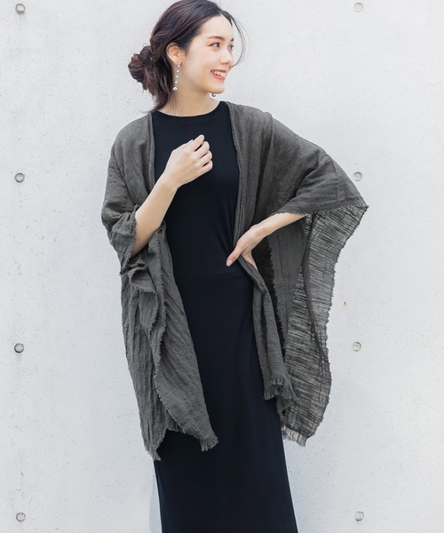 coca（coca）（コカ）の「＼＼新色登場／／ガーゼタッチサマーポンチョ（ポンチョ・レディース・ブラウン/アイボリー/チャコールグレー/ストライプ・ONE SIZE）」の3枚目の写真