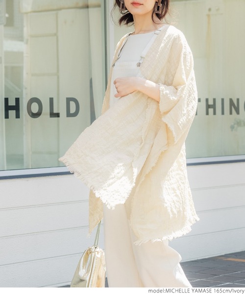 coca（coca）（コカ）の「＼＼新色登場／／ガーゼタッチサマーポンチョ（ポンチョ・レディース・ブラウン/アイボリー/チャコールグレー/ストライプ・ONE SIZE）」の5枚目の写真