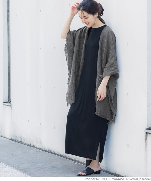 coca（coca）（コカ）の「＼＼新色登場／／ガーゼタッチサマーポンチョ（ポンチョ・レディース・ブラウン/アイボリー/チャコールグレー/ストライプ・ONE SIZE）」の13枚目の写真