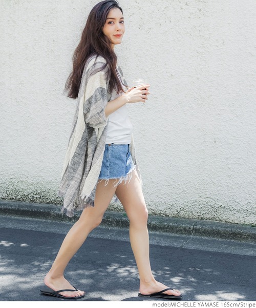 coca（coca）（コカ）の「＼＼新色登場／／ガーゼタッチサマーポンチョ（ポンチョ・レディース・ブラウン/アイボリー/チャコールグレー/ストライプ・ONE SIZE）」の22枚目の写真