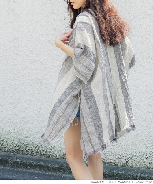 coca（coca）（コカ）の「＼＼新色登場／／ガーゼタッチサマーポンチョ（ポンチョ・レディース・ブラウン/アイボリー/チャコールグレー/ストライプ・ONE SIZE）」の9枚目の写真