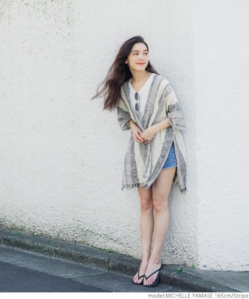 coca（coca）（コカ）の「＼＼新色登場／／ガーゼタッチサマーポンチョ（ポンチョ・レディース・ブラウン/アイボリー/チャコールグレー/ストライプ・ONE SIZE）」の14枚目の写真