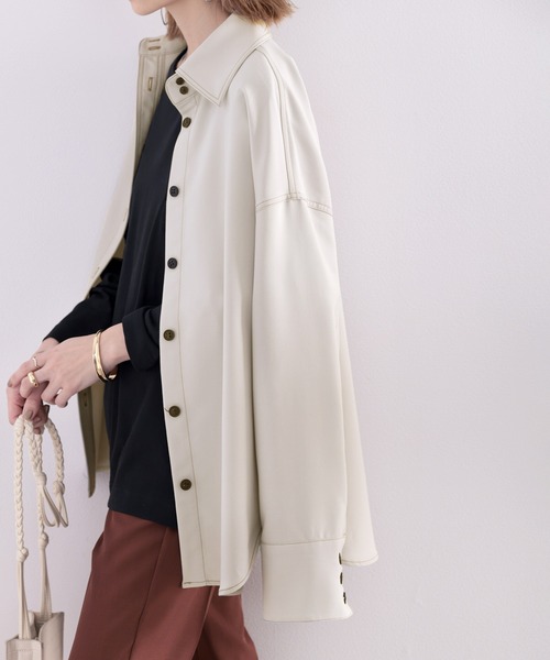 classicalelf(クラシカルエルフ)の「セットアップがキマる。配色ステッチオーバーシャツ(その他アウター・レディース・ライトグレー/ベージュ・MEDIUM/LARGE/X-LARGE)」の8枚目の写真