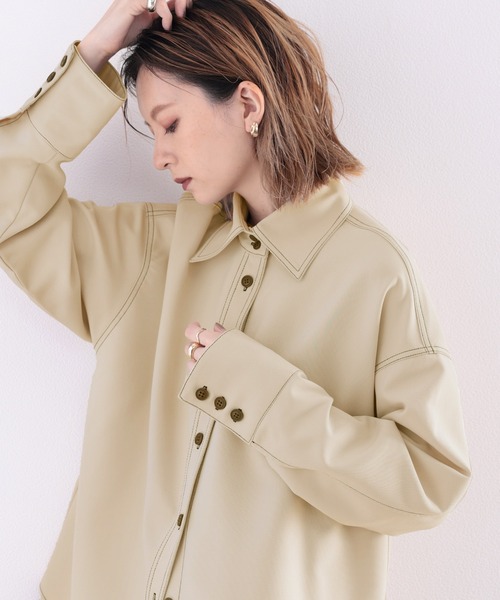 classicalelf(クラシカルエルフ)の「セットアップがキマる。配色ステッチオーバーシャツ(その他アウター・レディース・ライトグレー/ベージュ・MEDIUM/LARGE/X-LARGE)」の11枚目の写真