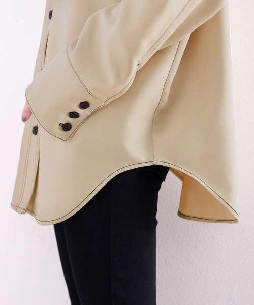 classicalelf(クラシカルエルフ)の「セットアップがキマる。配色ステッチオーバーシャツ(その他アウター・レディース・ライトグレー/ベージュ・MEDIUM/LARGE/X-LARGE)」の4枚目の写真