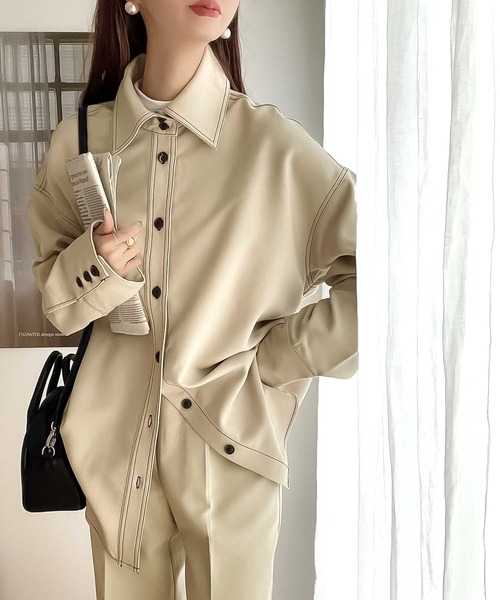 classicalelf(クラシカルエルフ)の「セットアップがキマる。配色ステッチオーバーシャツ(その他アウター・レディース・ライトグレー/ベージュ・MEDIUM/LARGE/X-LARGE)」の15枚目の写真