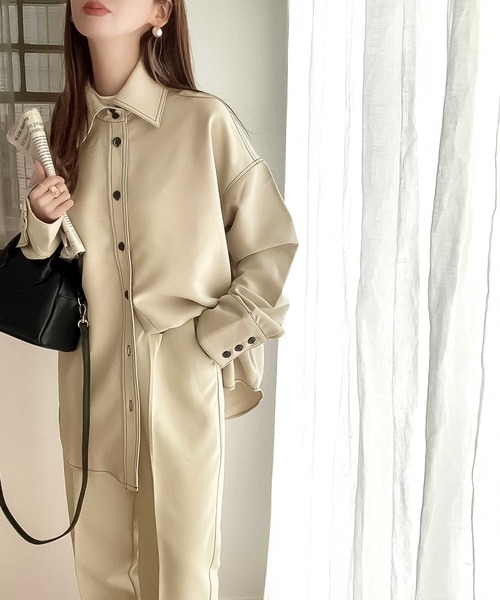 classicalelf(クラシカルエルフ)の「セットアップがキマる。配色ステッチオーバーシャツ(その他アウター・レディース・ライトグレー/ベージュ・MEDIUM/LARGE/X-LARGE)」の12枚目の写真