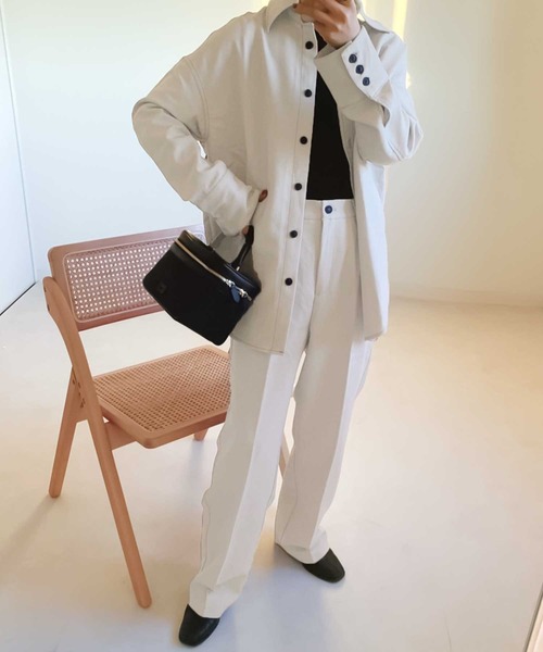 classicalelf(クラシカルエルフ)の「セットアップがキマる。配色ステッチオーバーシャツ(その他アウター・レディース・ライトグレー/ベージュ・MEDIUM/LARGE/X-LARGE)」の18枚目の写真