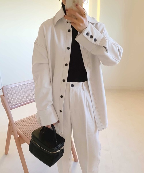 classicalelf(クラシカルエルフ)の「セットアップがキマる。配色ステッチオーバーシャツ(その他アウター・レディース・ライトグレー/ベージュ・MEDIUM/LARGE/X-LARGE)」の20枚目の写真