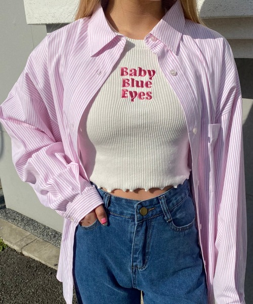 WC(ダブル シー)の「カラーストライプビッグシャツ(シャツ/ブラウス・レディース・パープル/ブルー/グリーン/ピンク・FREE)」の4枚目の写真