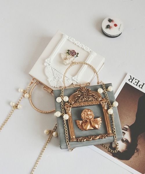 aimoha（アイモハ）の「レトロ天使ハンドバッグ（ハンドバッグ・レディース・ホワイト/ブラック/ピンク/グレー・FREE）」の21枚目の写真