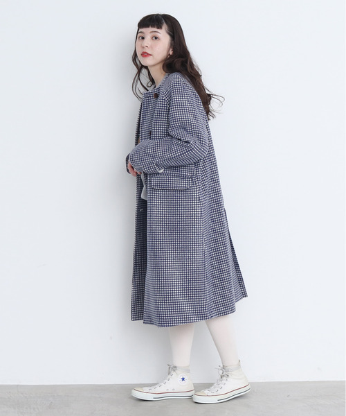 CHILD WOMAN（チャイルドウーマン）の「ギンガムモッサー　ノーカラーダブルボタンコート（ノーカラーコート・レディース・レッド/ブルー・FREE）」の2枚目の写真