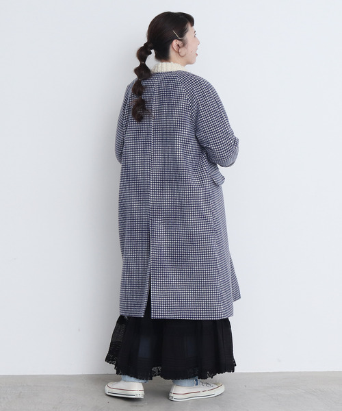 CHILD WOMAN（チャイルドウーマン）の「ギンガムモッサー　ノーカラーダブルボタンコート（ノーカラーコート・レディース・レッド/ブルー・FREE）」の17枚目の写真