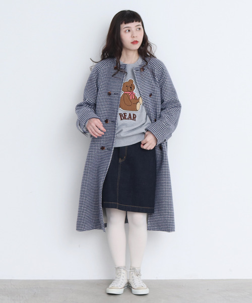 CHILD WOMAN（チャイルドウーマン）の「ギンガムモッサー　ノーカラーダブルボタンコート（ノーカラーコート・レディース・レッド/ブルー・FREE）」の3枚目の写真