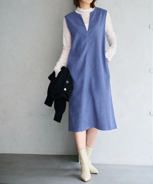 vis-`a-vis（ビサビ）の「【WEB限定】起毛ツイルジャンパースカート（ワンピース・レディース・ブラック/ブルー/キナリ・S/M）」の3枚目の写真
