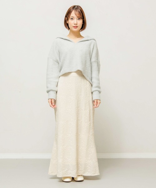 flower（フラワー）の「セーラーニットトップ（ニット/セーター・レディース・ホワイト/カーキ・FREE）」の6枚目の写真