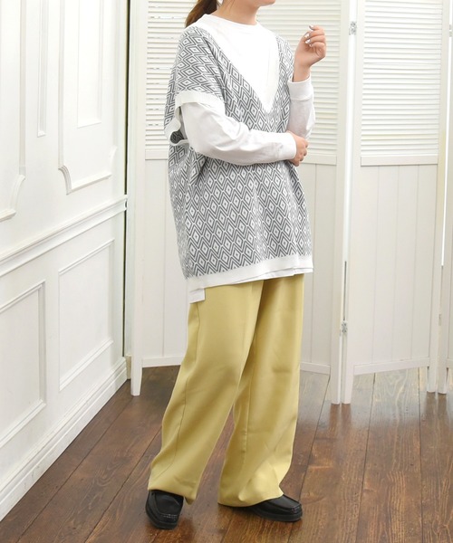 sango（sango）の「ダイヤ柄ジャガードニットベスト（ベスト・レディース・ブラウン/グレー/オリーブ・FREE）」の8枚目の写真