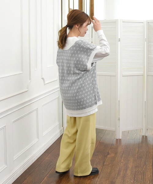 sango（sango）の「ダイヤ柄ジャガードニットベスト（ベスト・レディース・ブラウン/グレー/オリーブ・FREE）」の9枚目の写真