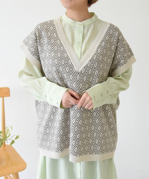 sango（sango）の「ダイヤ柄ジャガードニットベスト（ベスト・レディース・ブラウン/グレー/オリーブ・FREE）」の21枚目の写真