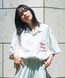 【UNIIT/ユニット】高密度ポリツイル 刺繍シャツ ワッペンシャツ バック刺繍　オープンカラー　開襟