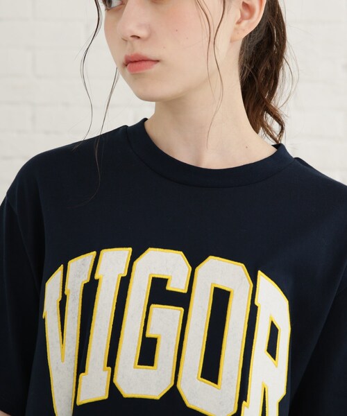 Cutie Blonde（キューティーブロンド）の「◆カレッジプリントビッグTシャツ（Tシャツ/カットソー・レディース・ネイビー/オレンジ/ライトグリーン/サンドベージュ・00）」の9枚目の写真