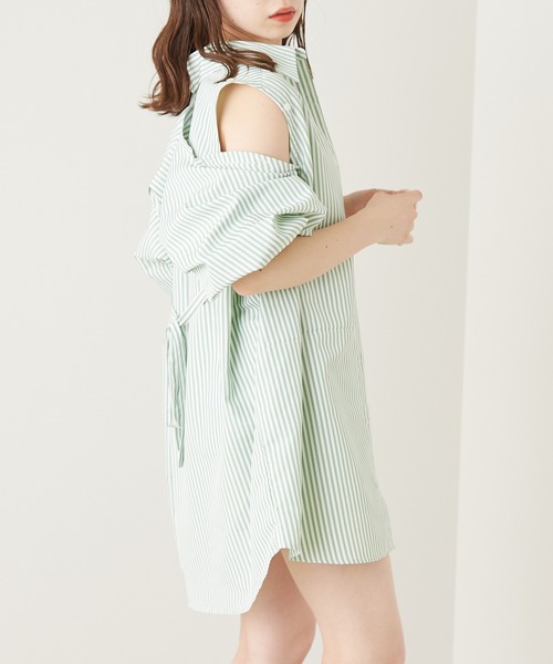 ブラウス シャツ 「SAKURA企画」マルチWAY半袖シャツ レディース Chico（チコ）の「5分袖バックデザインマルチウェイ肩開きシャツ