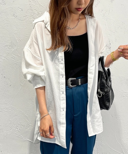 apres jour mignon（アプレジュールミニョン）の「カラーシャツ【ZOZOTOWN限定アイテム】（シャツ/ブラウス・レディース・オフホワイト/ピンク/オレンジ/グリーン/ブラック/ダークブルー・X-LARGE/フリー）」の9枚目の写真