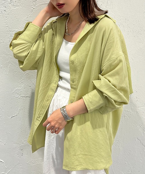 apres jour mignon（アプレジュールミニョン）の「カラーシャツ【ZOZOTOWN限定アイテム】（シャツ/ブラウス・レディース・オフホワイト/ピンク/オレンジ/グリーン/ブラック/ダークブルー・X-LARGE/フリー）」の16枚目の写真