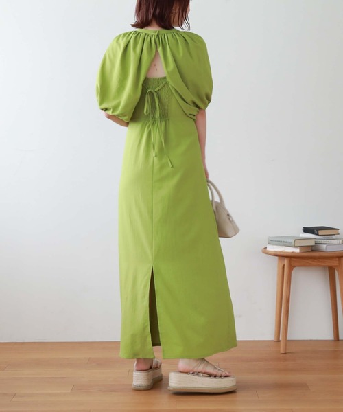 【web先行予約】バックオープンギャザースリーブワンピース