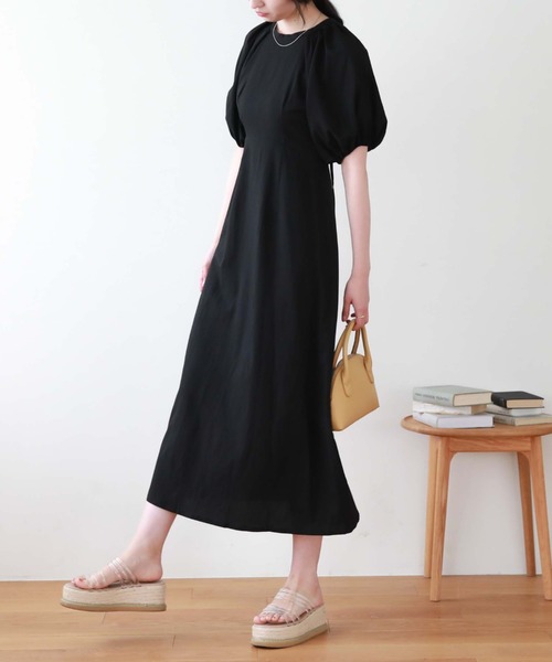 【web先行予約】バックオープンギャザースリーブワンピース