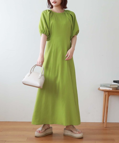 【web先行予約】バックオープンギャザースリーブワンピース