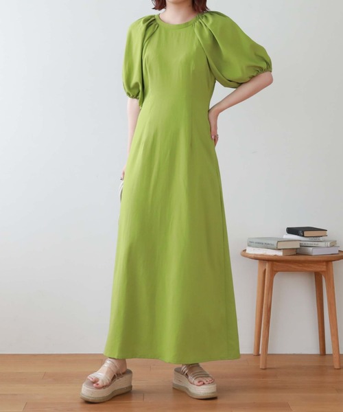 【web先行予約】バックオープンギャザースリーブワンピース