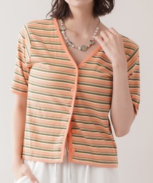 SPINNS（スピンズ）の「2WAY マルチボーダー半袖カーディガン（カーディガン/ボレロ）」