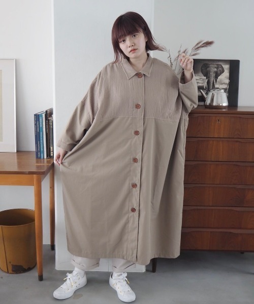 spoon store(スプーンストア)の「ガーゼ切り替えワンピース(ワンピース・レディース・オフホワイト/カーキ・フリー)」の14枚目の写真