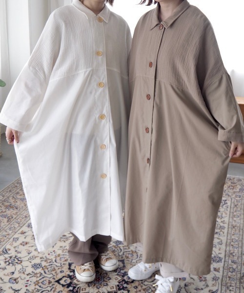 spoon store(スプーンストア)の「ガーゼ切り替えワンピース(ワンピース・レディース・オフホワイト/カーキ・フリー)」の19枚目の写真