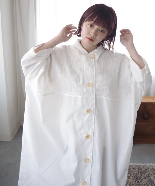 spoon store(スプーンストア)の「ガーゼ切り替えワンピース(ワンピース・レディース・オフホワイト/カーキ・フリー)」の9枚目の写真