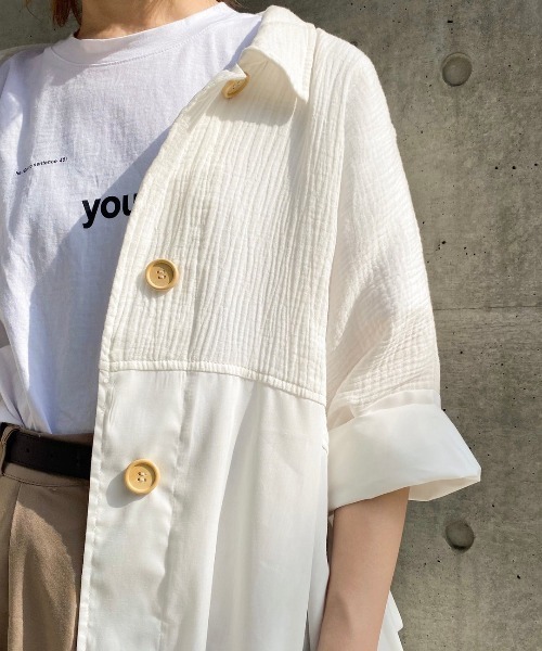 spoon store(スプーンストア)の「ガーゼ切り替えワンピース(ワンピース・レディース・オフホワイト/カーキ・フリー)」の4枚目の写真